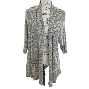 Forever 21 Knit Cardigan Open Front 3/4 Sleeve Black White Comfy Womens Size M